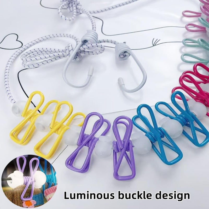 Sarmyarc Retractable Travel Clothesline，Portable Clothesline Clothing line with 12 Clothes Clips， for Indoor and Outdoor Laundry Drying line，Outdoor Camping Accessories - with Luminous Buckle (White) - Image 2
